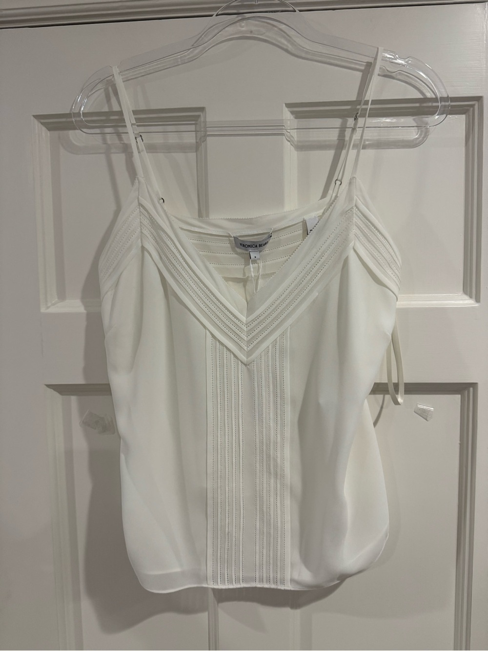 Veronica Beard Cream V-Neck Pintuck Camisole